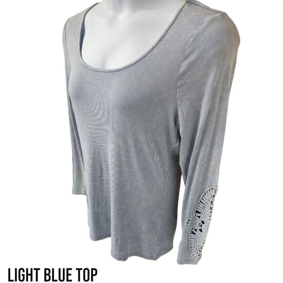 TORRID Plus Size Cotton Modal Blue Ribbed Scoop Neck Crochet Long Sleeve Top 2X - Picture 5 of 16